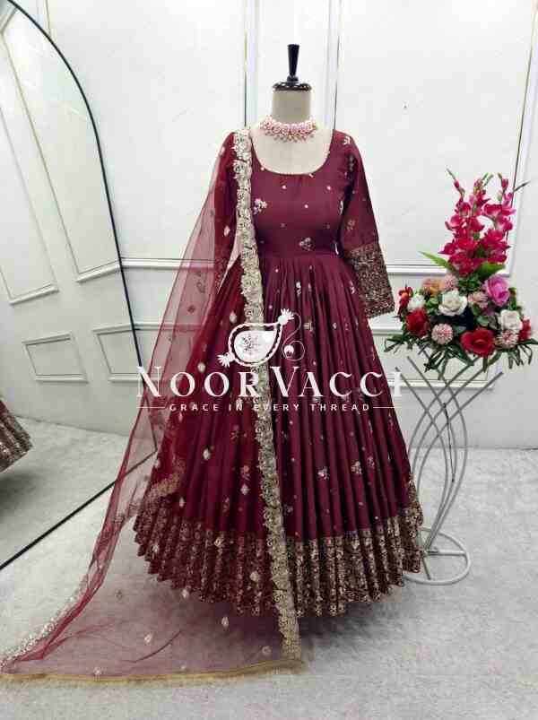 Chinon Silk Embroidered Gown with Pant and Dupatta – Fully Stitched - Image 7