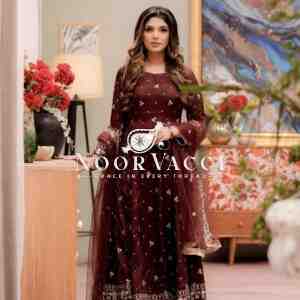 Chinon Silk Embroidered Gown with Pant and Dupatta – Fully Stitched