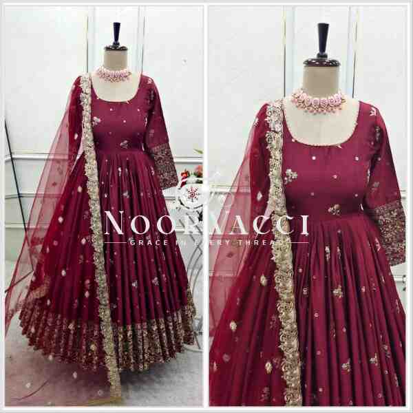 Chinon Silk Embroidered Gown with Pant and Dupatta – Fully Stitched - Image 5