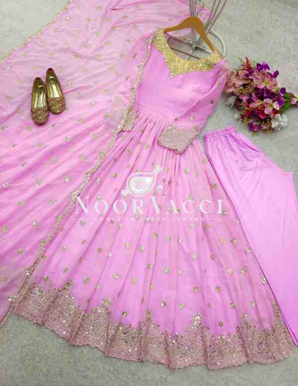 Fox Georgette Embroidered Gown with Pant and Dupatta – Fully Stitched Set - Image 6