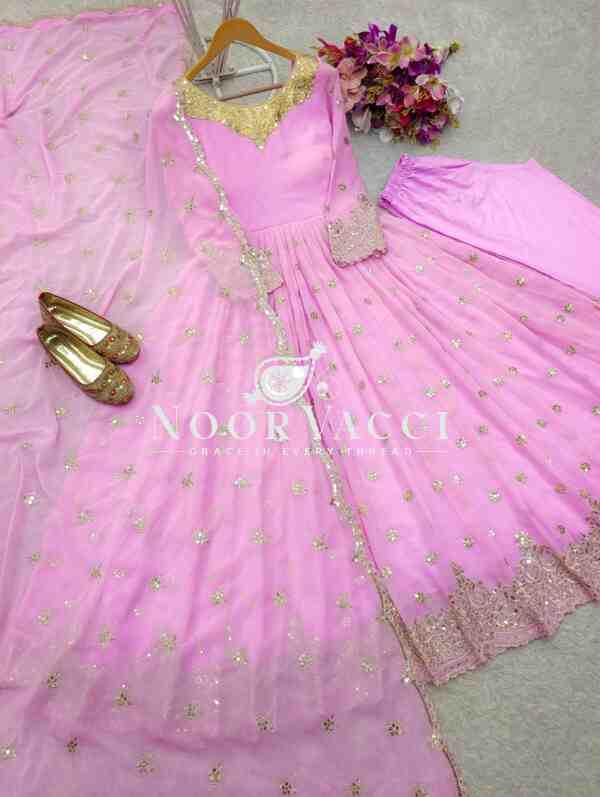 Fox Georgette Embroidered Gown with Pant and Dupatta – Fully Stitched Set - Image 4