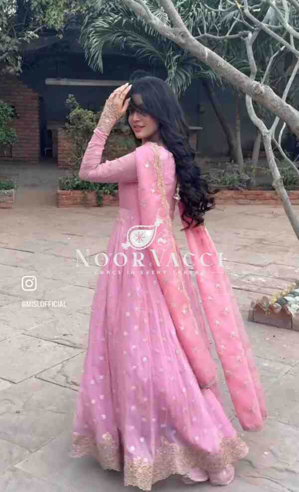 Fox Georgette Embroidered Gown with Pant and Dupatta – Fully Stitched Set - Image 3