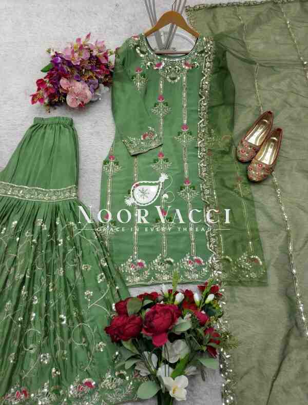 Cinon Silk Embroidered Top with Sharara and Dupatta – Fully Stitched Set - Image 2