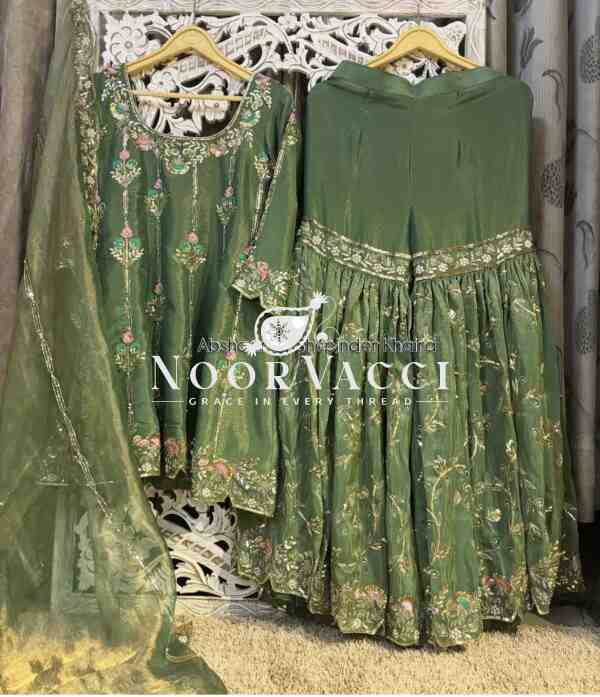 Cinon Silk Embroidered Top with Sharara and Dupatta – Fully Stitched Set - Image 3