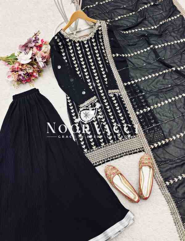 Fox Georgette Embroidered Top with Sharara and Dupatta – Fully Stitched Set - Image 9