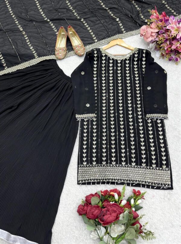 Buy Fox Georgette Embroidered Top with Sharara and Dupatta – Fully Stitched Set - Image 7