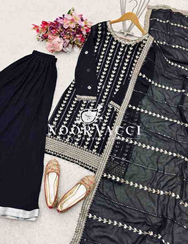 Fox Georgette Embroidered Top with Sharara and Dupatta – Fully Stitched Set - Image 8