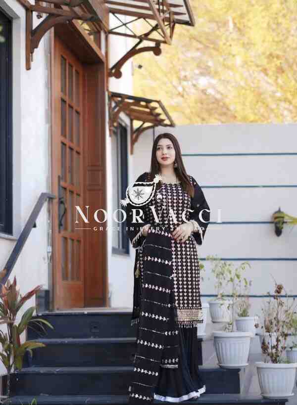 Fox Georgette Embroidered Top with Sharara and Dupatta – Fully Stitched Set - Image 5
