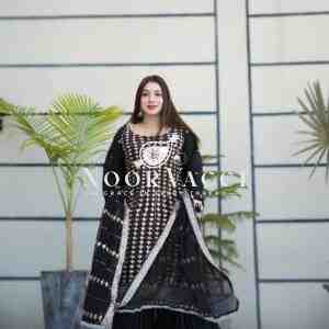 Fox Georgette Embroidered Top with Sharara and Dupatta – Fully Stitched Set