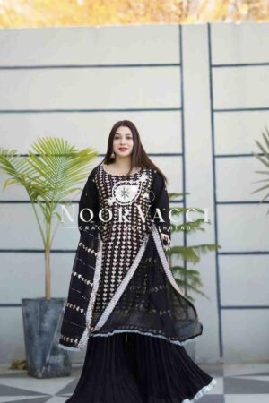 Buy Fox Georgette Embroidered Top with Sharara and Dupatta – Fully Stitched Set
