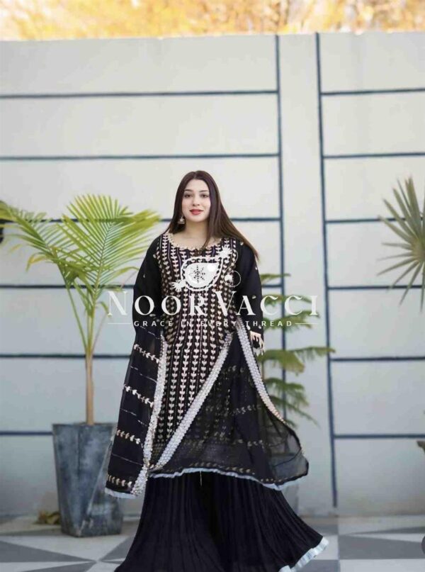 Buy Fox Georgette Embroidered Top with Sharara and Dupatta – Fully Stitched Set