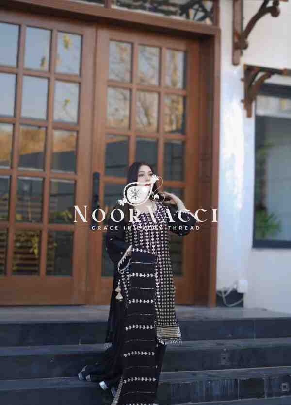Fox Georgette Embroidered Top with Sharara and Dupatta – Fully Stitched Set - Image 4