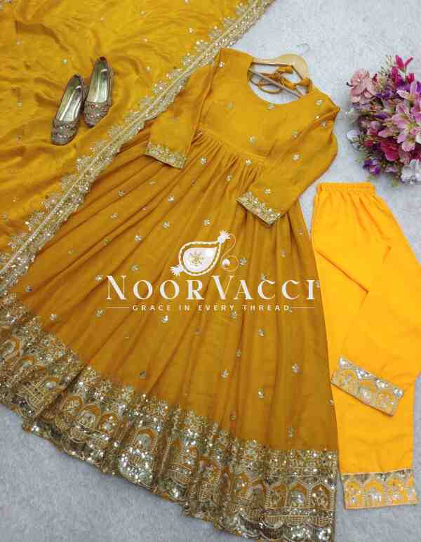 Zimmy Cho Silk Embroidered Gown with Pant and Dupatta – Fully Stitched Set - Image 2