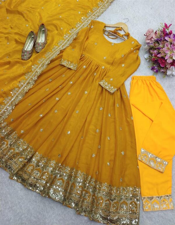 Shop Zimmy Cho Silk Embroidered Gown with Pant and Dupatta – Fully Stitched Set - Image 2