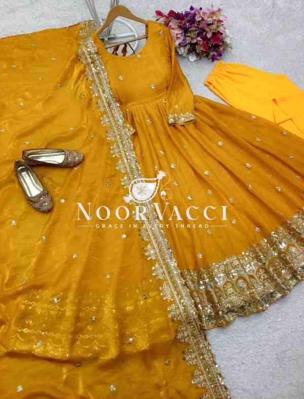 Zimmy Cho Silk Embroidered Gown with Pant and Dupatta – Fully Stitched Set - Image 4