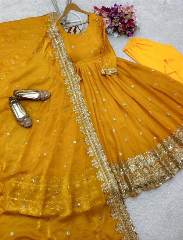 Shop Zimmy Cho Silk Embroidered Gown with Pant and Dupatta – Fully Stitched Set - Image 4