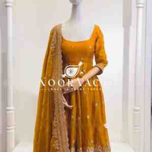 Zimmy Cho Silk Embroidered Gown with Pant and Dupatta – Fully Stitched Set