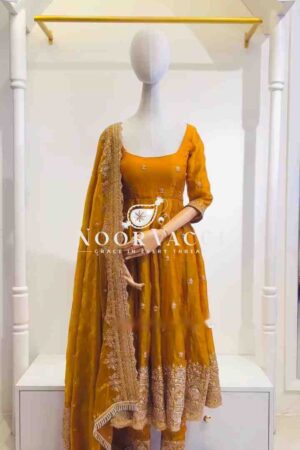 Shop Zimmy Cho Silk Embroidered Gown with Pant and Dupatta – Fully Stitched Set