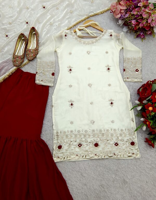 Fendy Silk Embroidered Top with Sarara and Dupatta – Fully Stitched Set - Image 4