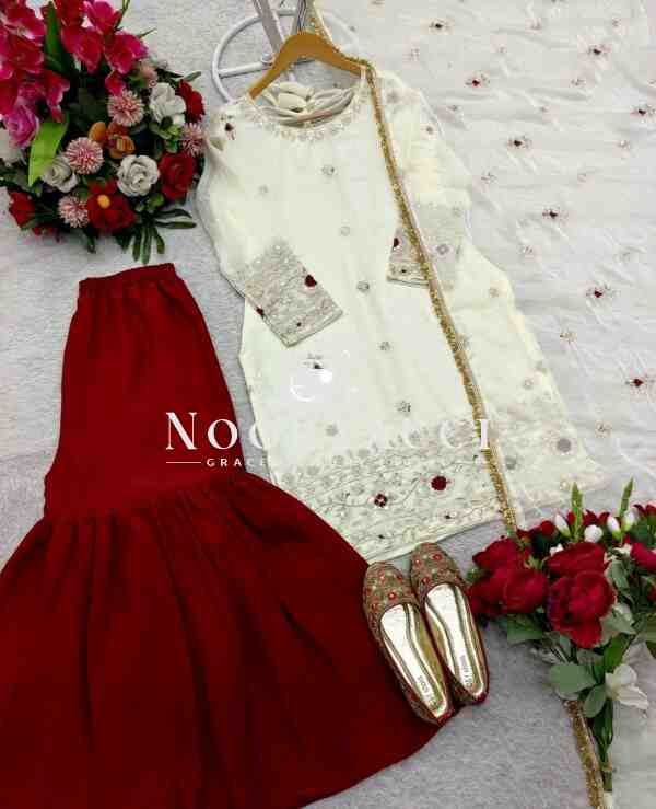 Fendy Silk Embroidered Top with Sarara and Dupatta – Fully Stitched Set - Image 5