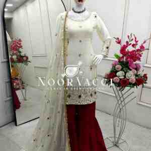 Fendy Silk Embroidered Top with Sarara and Dupatta – Fully Stitched Set