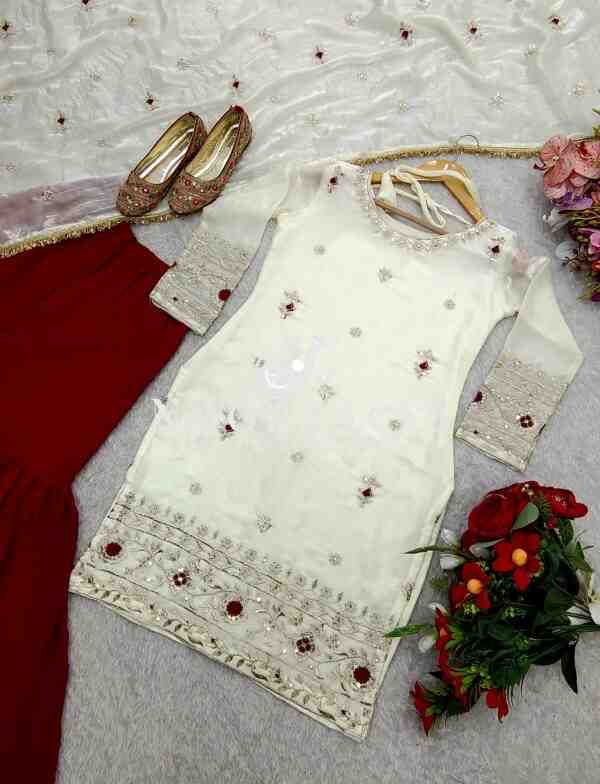Fendy Silk Embroidered Top with Sarara and Dupatta – Fully Stitched Set - Image 7