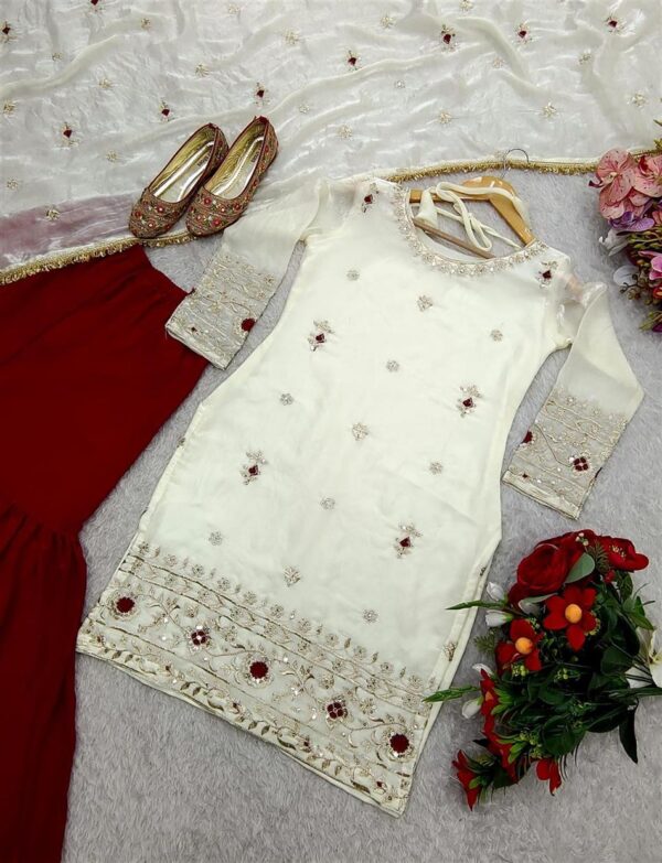 Shop Fendy Silk Embroidered Top with Sarara and Dupatta – Fully Stitched Set - Image 7