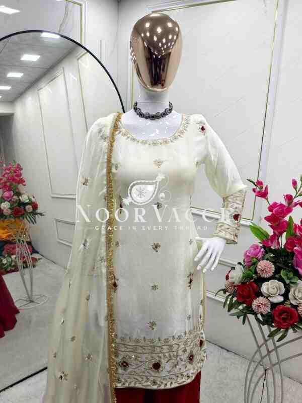 Fendy Silk Embroidered Top with Sarara and Dupatta – Fully Stitched Set - Image 3