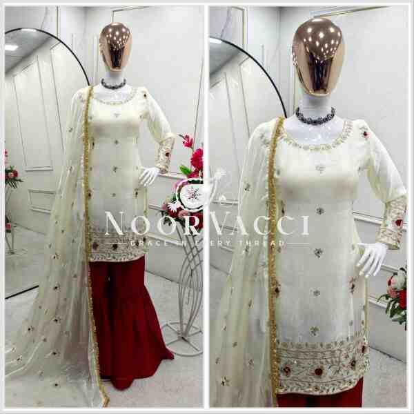 Fendy Silk Embroidered Top with Sarara and Dupatta – Fully Stitched Set - Image 2