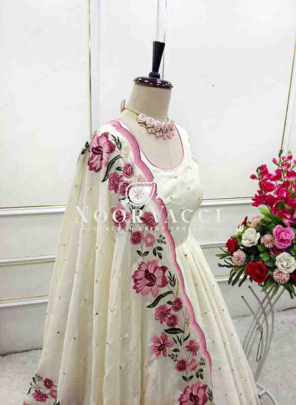 Cinon Silk Embroidered Gown with Pant and Dupatta – Fully Stitched Set - Image 4