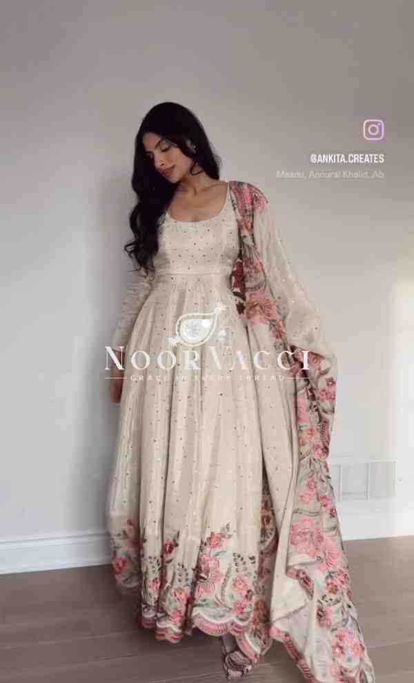 Cinon Silk Embroidered Gown with Pant and Dupatta – Fully Stitched Set - Image 2