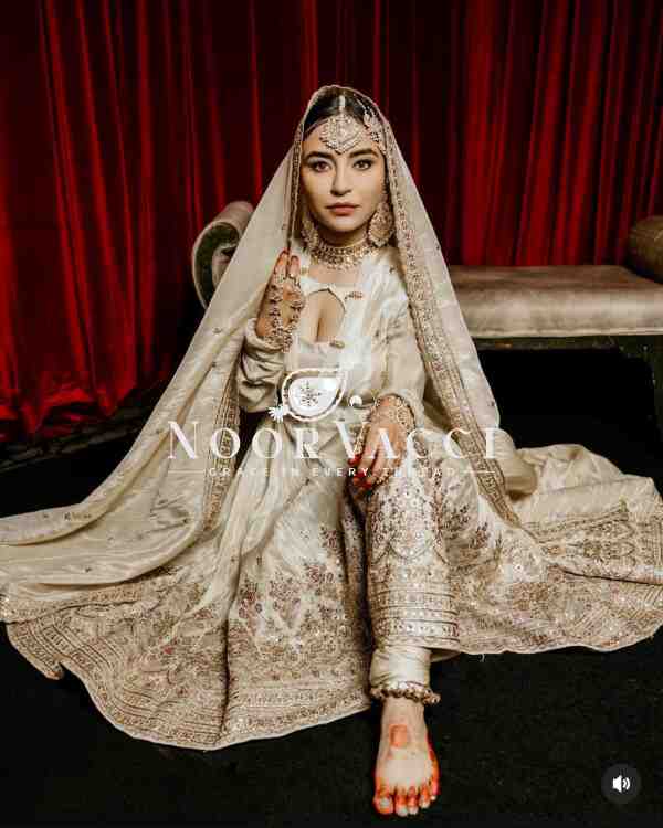 Cinon Silk Embroidered Gown with Bottom and Dupatta – Fully Stitched Set - Image 2