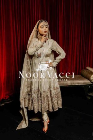 Shop Cinon Silk Embroidered Gown with Bottom and Dupatta – Fully Stitched Set
