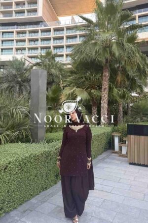 Buy Blooming Georgette Embroidered Top with Farshi and Dupatta – Fully Stitched Set