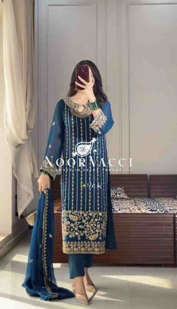 Chinon Silk Embroidered Top, Bottom & Dupatta Set – Party Wear Designer Look