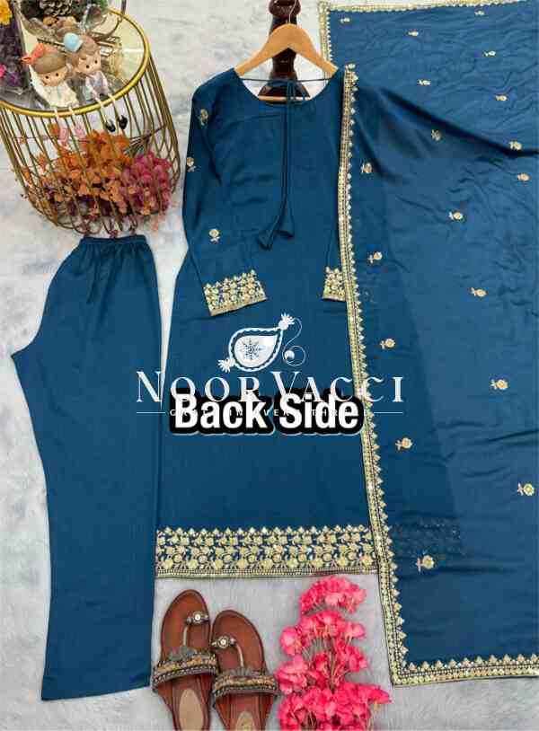 Chinon Silk Embroidered Top, Bottom & Dupatta Set – Party Wear Designer Look - Image 9