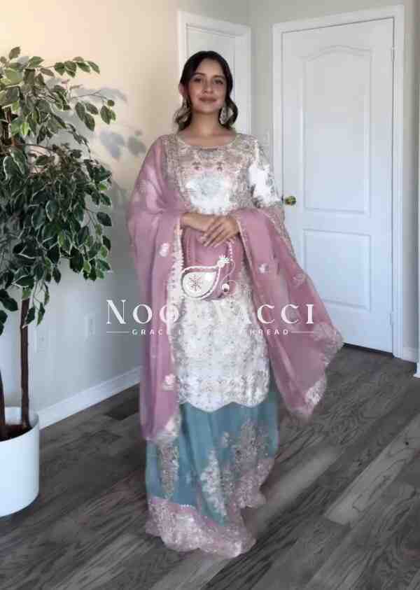 Designer Party Wear Heavy Faux Georgette Top Plazzo & Dupatta Set - Image 4