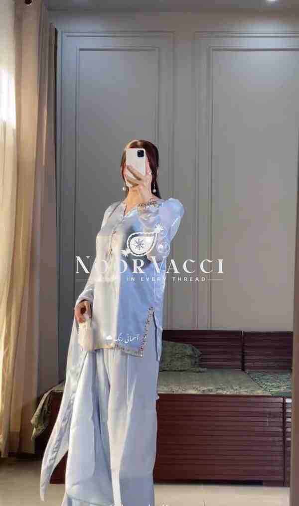 Designer Party Wear Top with Farshi Plazzo Set - Image 2