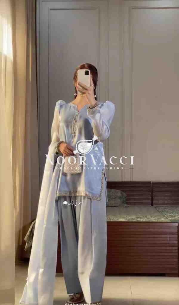 Designer Party Wear Top with Farshi Plazzo Set