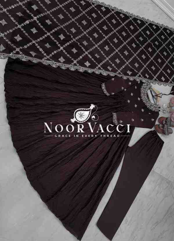 Crush Chinon Silk Embroidered Gown with Bottom and Cutwork Dupatta Set - Image 6