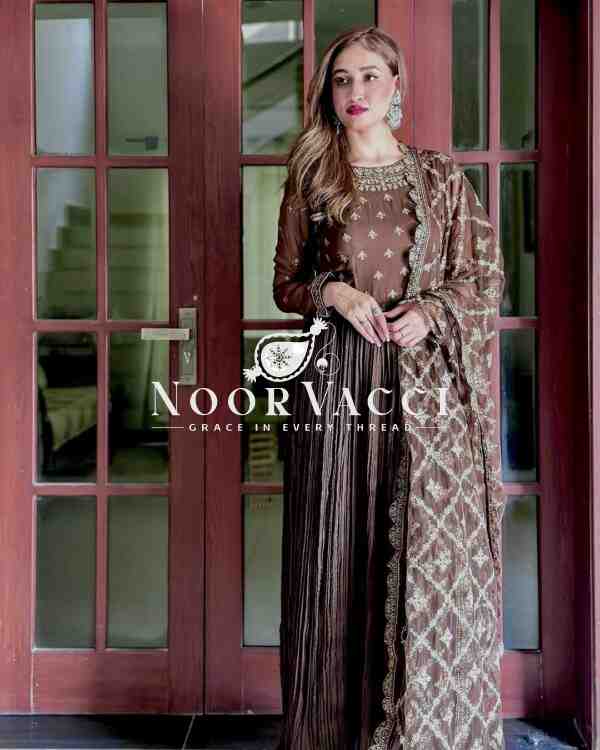 Crush Chinon Silk Embroidered Gown with Bottom and Cutwork Dupatta Set - Image 4