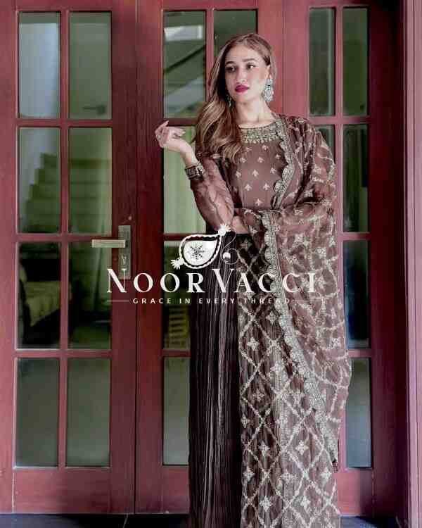 Crush Chinon Silk Embroidered Gown with Bottom and Cutwork Dupatta Set - Image 3