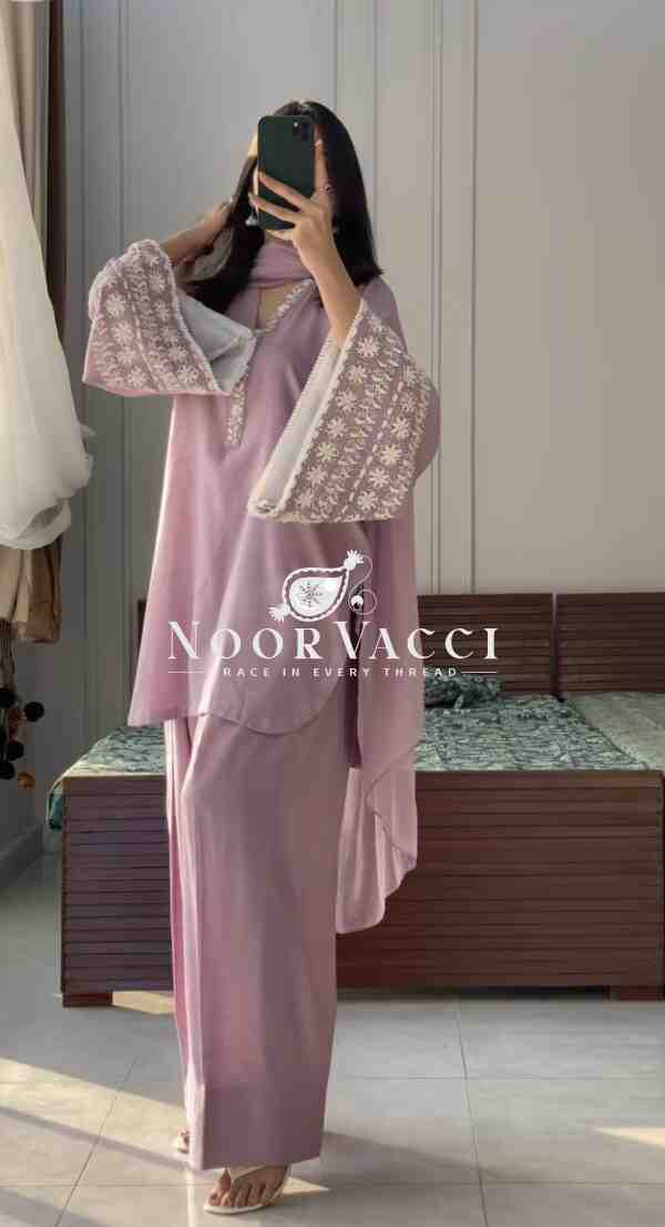 Designer Party Wear Top with Farshi Plazzo Set in Natural Satin - Image 3