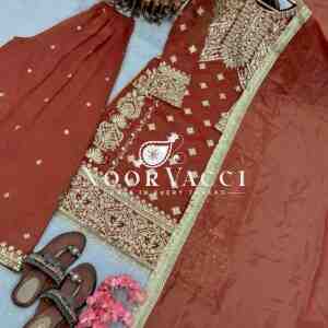 Soft Banarasi Silk Embroidered Top Plazzo with Dupatta Set