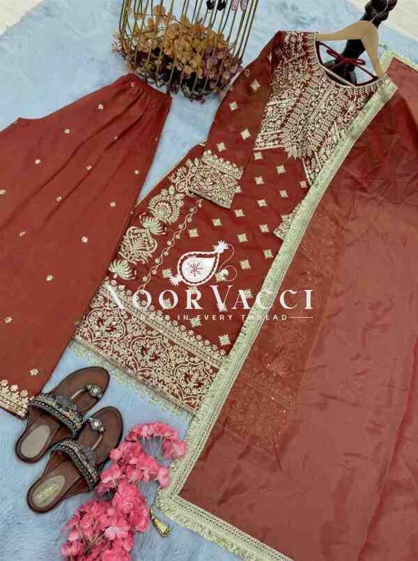 Soft Banarasi Silk Embroidered Top Plazzo with Dupatta Set