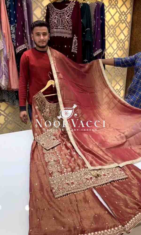 Soft Banarasi Silk Embroidered Top Plazzo with Dupatta Set - Image 2