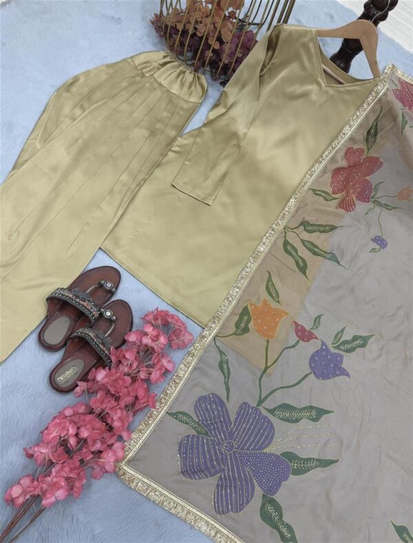 Shop Designer Party Wear Top with Farshi Plazzo Set in Heavy Japan Satin Silk - Image 5