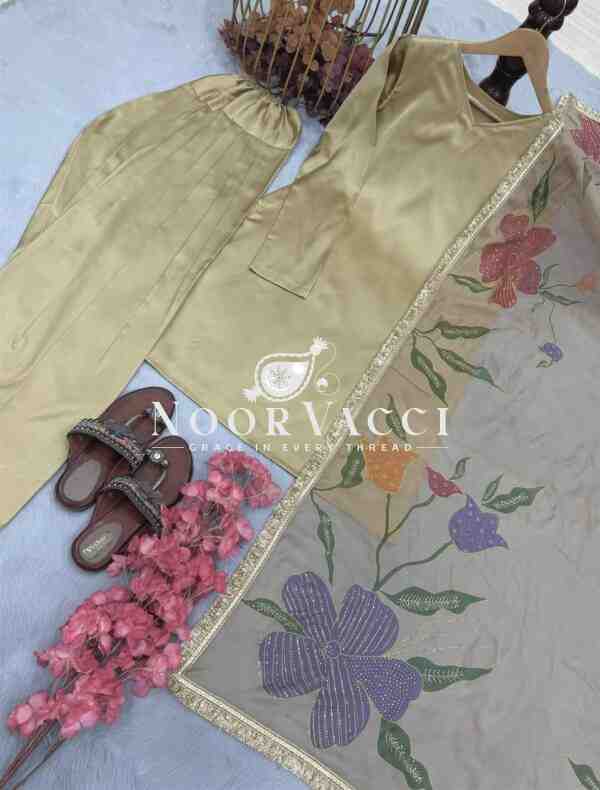 Designer Party Wear Top with Farshi Plazzo Set in Heavy Japan Satin Silk - Image 5
