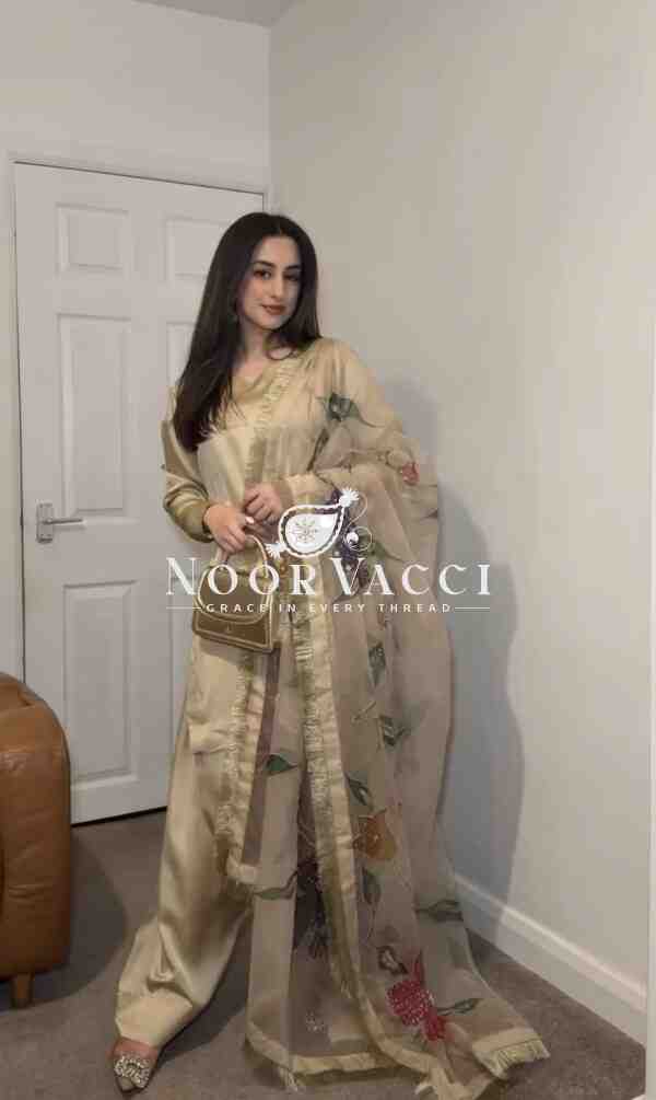 Designer Party Wear Top with Farshi Plazzo Set in Heavy Japan Satin Silk