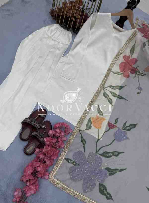 Designer Party Wear Top with Farshi Plazzo Set in Heavy Japan Satin Silk - Image 4